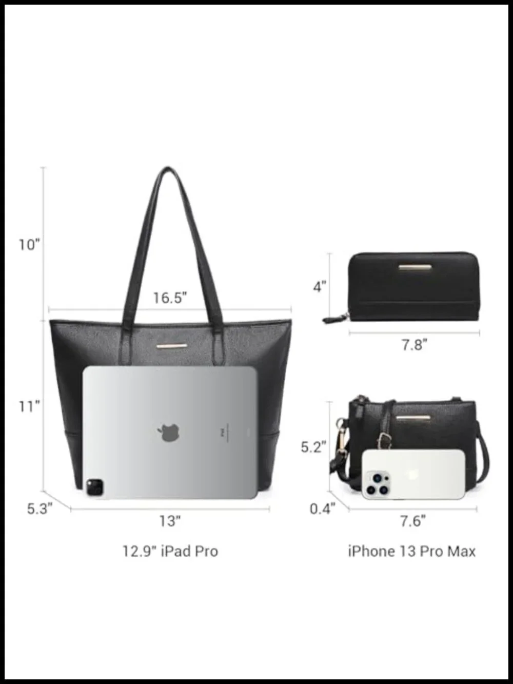 Vegan Leather Tote Bag Set with Crossbody Purse and Wallet 3-Piece Set